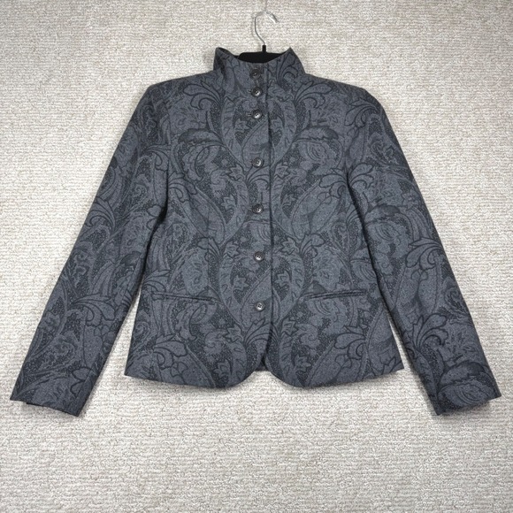 Brooks Brothers Paisley Print Jacket Women's 8 Gray Wool Stand Collar Italy - Picture 1 of 12